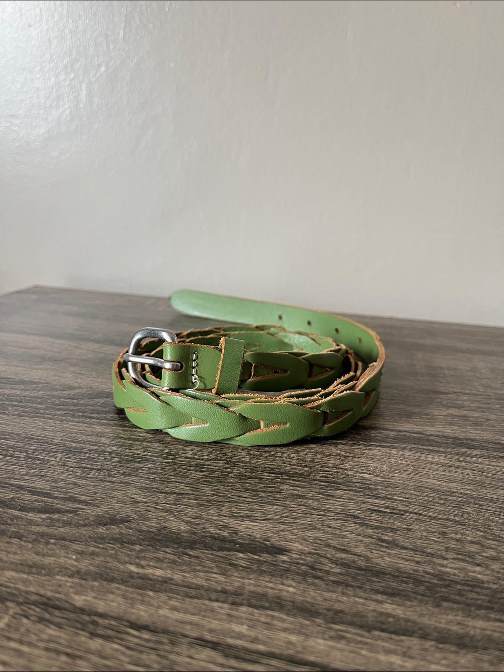 Vintage Braided Green Leather Belt